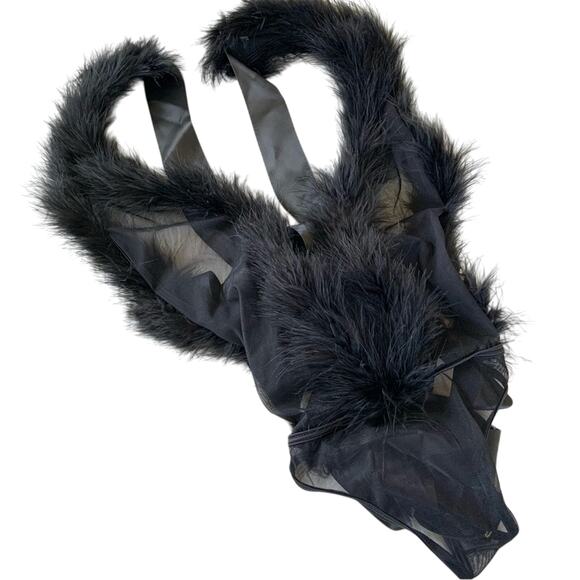 House of Desire Marilyn Marabou & Mesh Teddy Black Feather Bodysuit Medium NEW - Picture 5 of 13